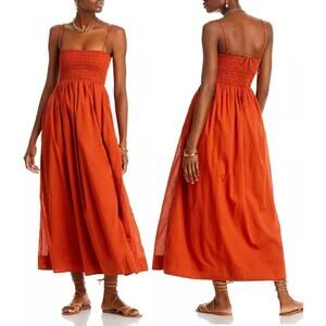 NWT Faithfull the Brand Agolde Sleeveless Smocked A-Line Midi Dress Rust US 4